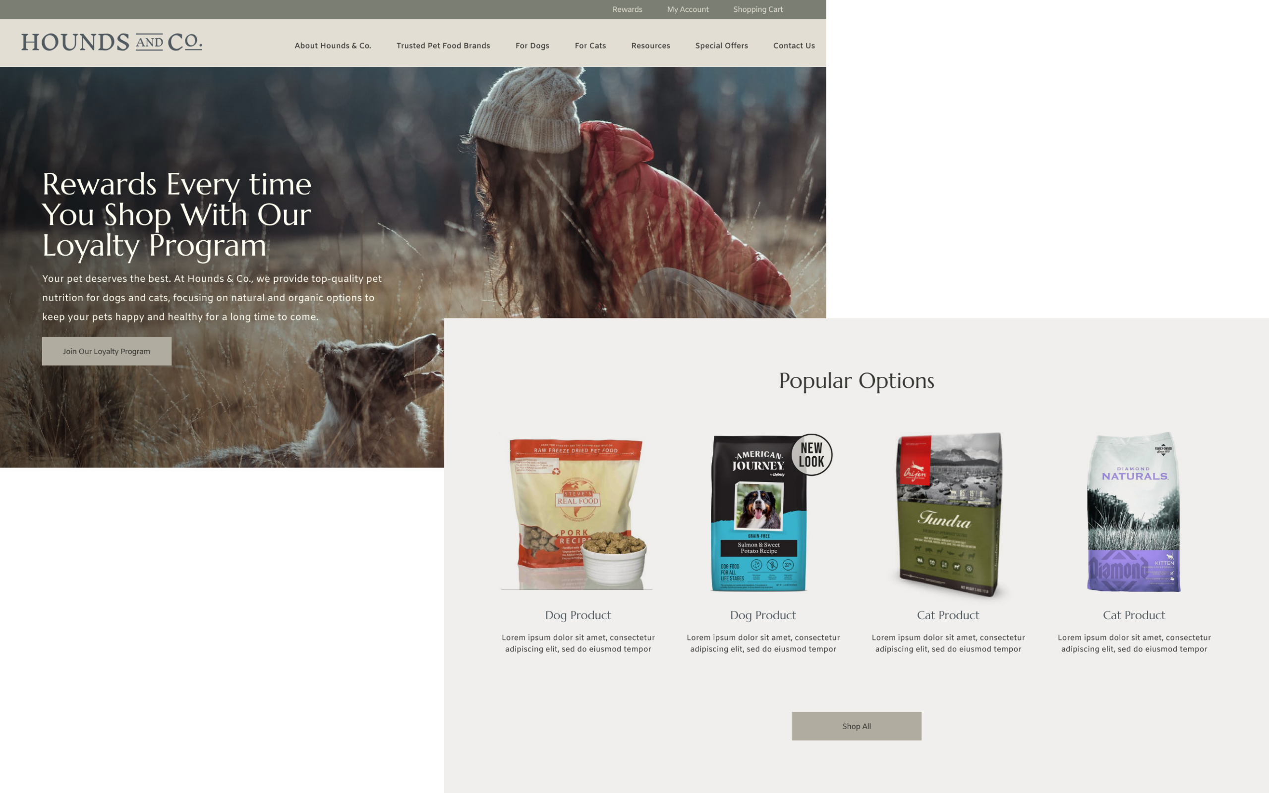 Two screenshot of Hounds and Co website pages