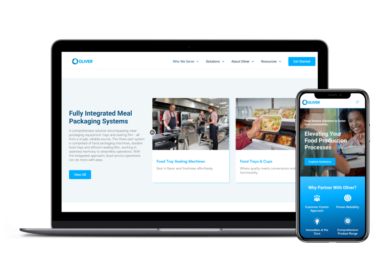 Oliver Packaging and Equipment Strengthens Its Brand Online with a Website Redesign 2 Oliver Packaging Website Mockups 1